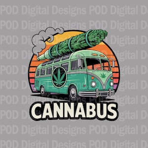 Hippie Weed Van Clipart, Retro Cannabis Buss (420 Digital PNG)