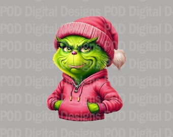 Transparent PNG Pink Grinch Hoodie | Sublimation | DTF | DTG