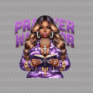 Prayer Warrior DTF Print Transfer | High dpi png | Purple Camo Bible Art | Christian Decor | Religious Apparel | Inspirational Gift, 300 dpi