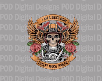 Biker Mom Skull PNG: Motorcycle Roses Graphic (Digital Download)