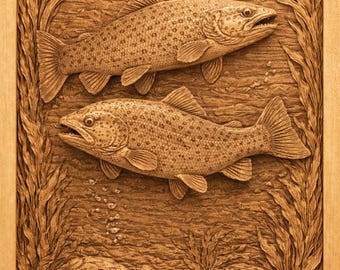 Trota in rilievo STL per stampa CNC o 3D – Download digitale di arte murale da pesca