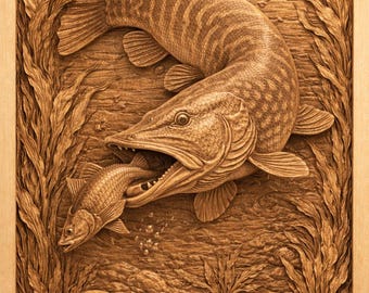 Pike Fish Relief STL per CNC o stampa 3D – Download digitale di arte murale da pesca