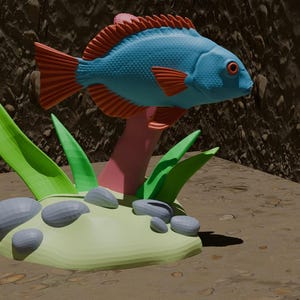 Modello di decorazione per acquario con stampa 3D STL/Tuskfish con supporto immagine 1
