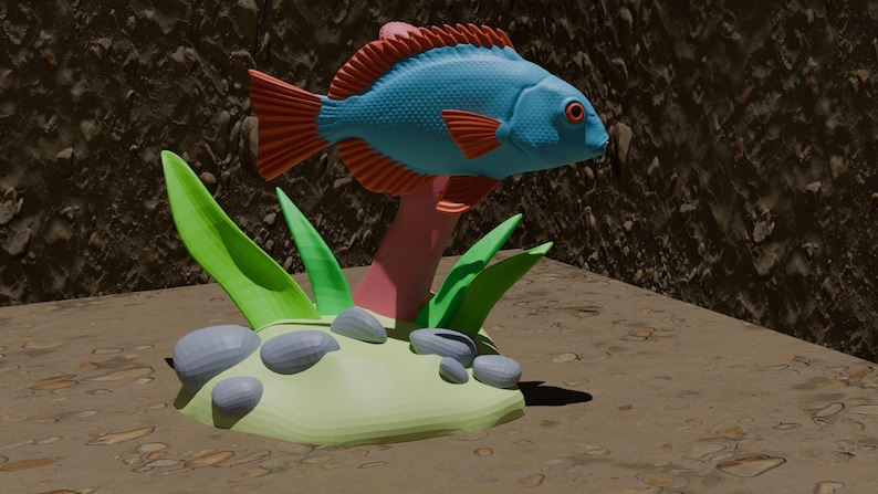 Modello di decorazione per acquario con stampa 3D STL/Tuskfish con supporto immagine 1