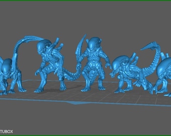 5 x Xenomorph Squad | 28mm OR 32mm Scale Miniature | Alien | Giger | 4K HD | Horror | Wargaming | RPG | TableTop | Dungeons and Dragons |