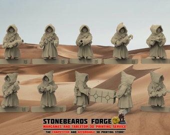 Sand Dwarves Set of 9 Miniatures | 2cm / 20mm Tall | Resin Print | Wargaming | Table Top | Star Wars | Jawa | Stargrave | Starfinder | RPG