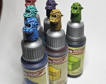 Orc Head Paint Bottle Swatches Set of 6 | 4K HD Resin Print | Army Painter Speed Paints 1.0 & 2.0 | Fanatic | Vallejo | Miniature Painting |