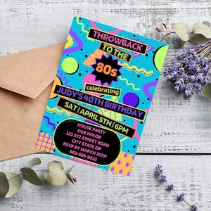 Modello di invito per festa anni '80 / Invito per festa a tema anni '80 / Download retrò anni '80 / 80s Baby 90s Raised Me / 40° compleanno