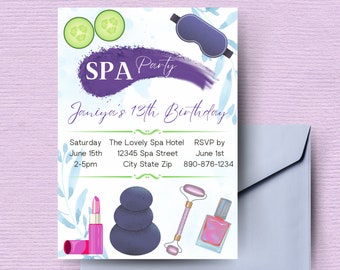 Spa Party Invitation to Pamper Yourself and Your Guests | Beauty Salon Birthday Party | Relaxing Spa Bachelorette Party | Girly Invitation