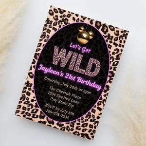 Geparden Print Geburtstagseinladung | Lass uns wild werden | 21er Geburtstagseinladung Digital | Rosa Leopard Einladen Vorlage | Diskokugel