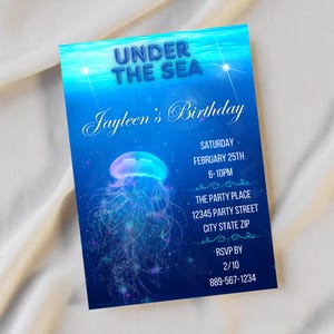 Plantilla de invitación de medusas / Invitación submarina / Invitación digital de quinceañera / Fiesta de decimosexto cumpleaños editable en formato móvil Evite