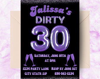 Purple Glitter Dirty 30 Invitation | Editable Girls Night Out (Digital)