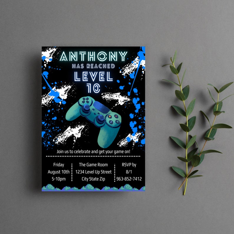 Video Game Birthday Invitation Game on Controller Invite Level up Party for Gamers Etsy