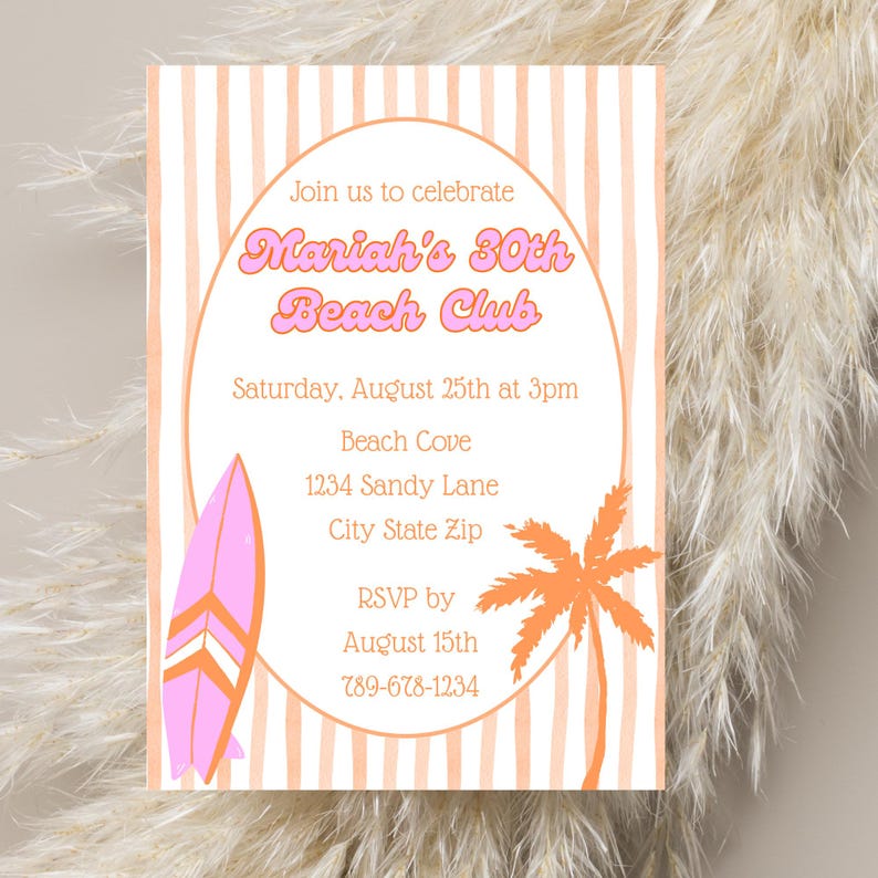 Coastal aesthetic invitation design with light sunset colors
