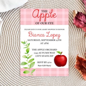 Babyshoweruitnodiging Apple of Our Eye | Thema-uitnodiging babyshower herfst | Afdrukbaar feest gingang | Bewerkbare Parents To Be Digital Evite