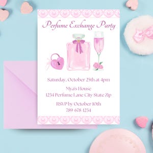 Parfüm-Wechsel-Einladung | Ladies Night einladen | Parfümparty | 30.Geburtstags-Party Evite | Champagner Printable | Herz Schloss Bow Digital