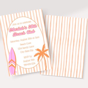 Social club trend birthday invitation with beach elements