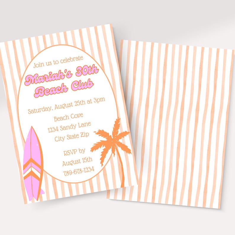 Social club trend birthday invitation with beach elements