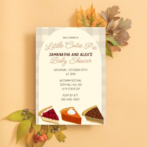 Uitnodiging Babyshower Cutie Pie | Babyshower met herfstthema | Herfststrooi Evite | Taartuitnodiging | Afdrukbare babyshower november
