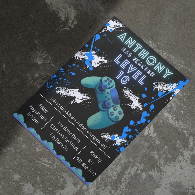 Video Game Birthday Invitation Game on Controller Invite Level up Party for Gamers Etsy