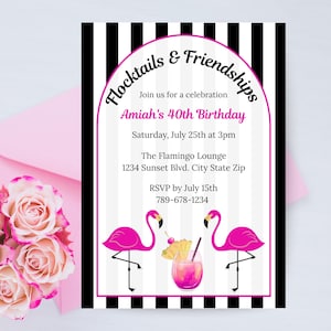 Invitación para fiesta de Flocktails and Friendships / Invitación de flamenco / Invitación de verano para 40 cumpleaños / Flocking 40 / Flamenco editable e imprimible