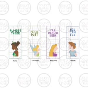Set of 4 DIY Princess Cross Stitch Bookmarks