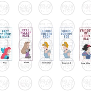 Set of 5 DIY Princess Cross Stitch Bookmarks