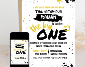 90s Hip Hop Graffiti Birthday Invitation Notorious One Party DIY Editable Instant Download Template