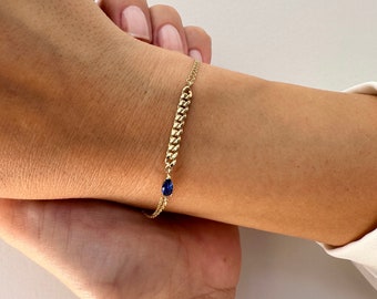 Gold Sapphire Bracelet, September Birthstone, 14k Gold Bracelet, Raindrop Sapphire Bracelet, Handmade Jewelry, Birthstone Bracelet