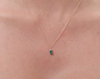 14K Gold Emerald Necklace, May Birthstone, Oval Cut Emerald Pendant,  Birthstone Necklace, Minimalist Necklace, Green Gemstone Necklace
