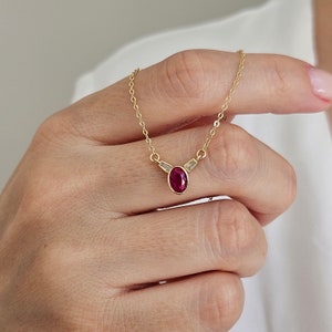 14K Solid Gold Ruby Necklace, Gold Oval Cut Ruby Pendant, Gemstone Necklace, July Birthstone, Grandma Gift, Mothers Day Gift, Gift For Her