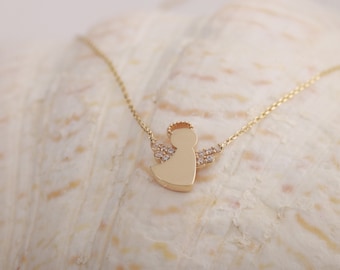 14K gouden beschermengelketting, Valentijnsdagcadeau, geluksbedel, beschermengel, minimalistische sieraden, verjaardagscadeau, cadeau voor haar