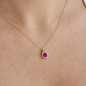 14K Gold Ruby Charm, July Birthstone Jewelry For Women, Ruby Gemstone Charm, Gift For Mom, Christmas Gifts For Her, Solid Gold Ruby Ncklace
