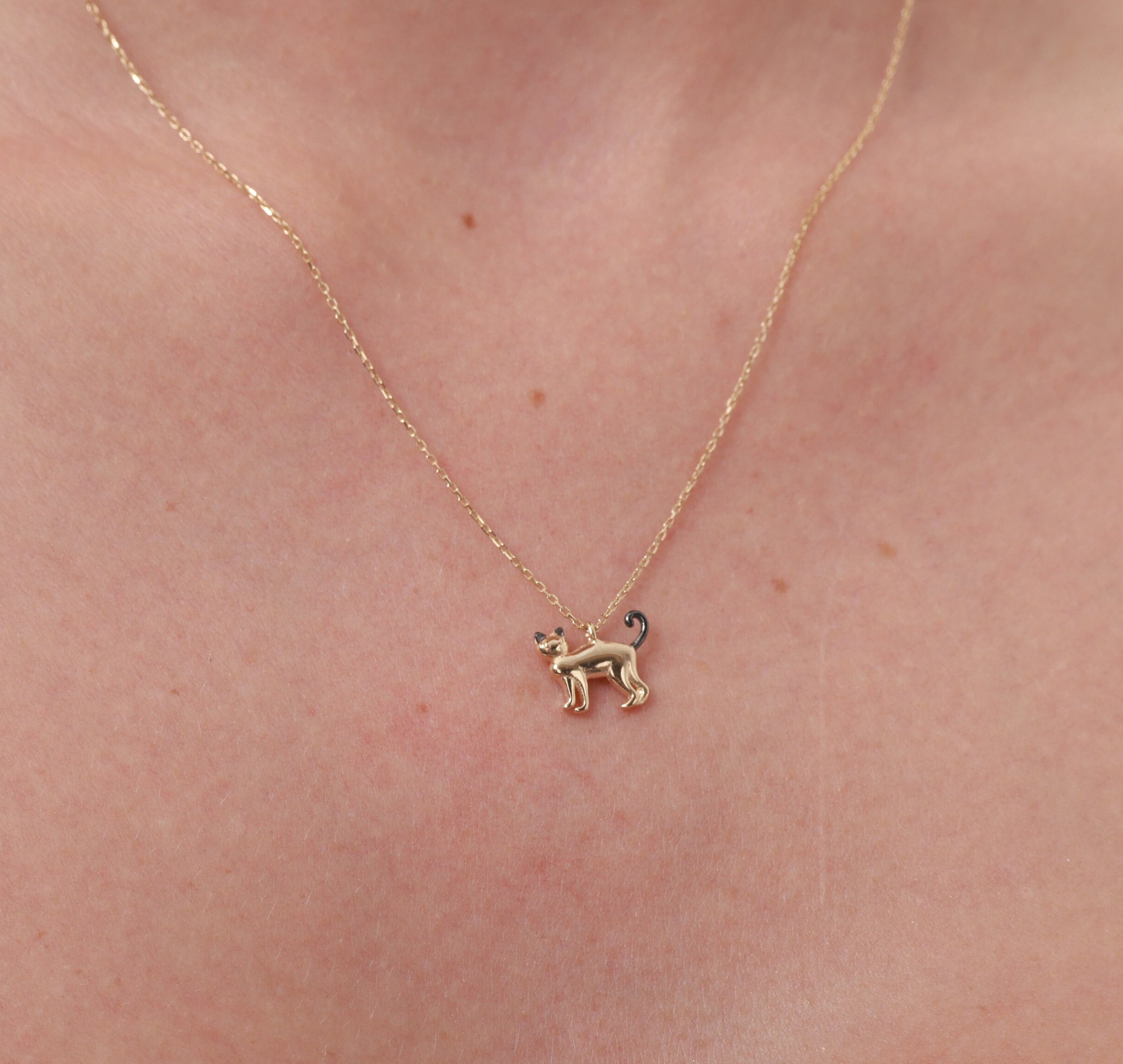 14K Gold Necklace, Gold Cat Necklace, Gold Cat Pendant, 14K Solid Gold Necklace, Animal Necklace