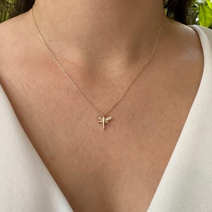 14K Gold Dragonfly Necklace, Dragonfly Jewelry, Handmade Jewelry, Solid Gold Dragonfly Pendant Necklace, Minimalist Jewelry, Gift For Her