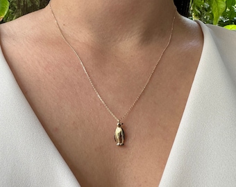 14k Solid Gold 3D Penguin Necklace, Pinguin Charm, Handmade Jewelry For Women, Unique Birthday Gift Ideas For Penguin Lovers
