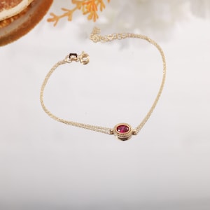 14K Gold Ruby Bracelet, Ruby Gemstone Oval Cut Bracelet, July Birthstone, Birthstone Bracelet, 14K Solid Gold Bracelet, Dainty Jewelry