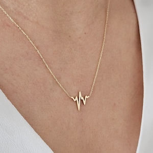 Herzschlag Halskette, 14K Gold Herzschlag Halskette, Lebenslinien Halskette, handgemachter Schmuck, Zierliche Halskette, Geschenk für Arzt, Krankenschwester Geschenk