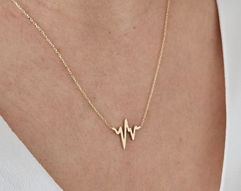 Heartbeat Necklace, 14K Gold Heartbeat Necklace, Lifeline Necklace, Handmade Jewelry, Dainty Necklace, Gift For Doctor, Nurse Gift