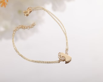 Pulseira de anjo da guarda em ouro maciço 14K, joia minimalista, pulseira da sorte, presente de aniversário, joias finas, pulseira de anjo de ouro