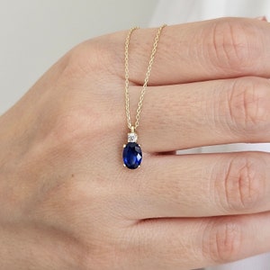 Sapphire Necklace, September Birthstone, 14K Gold Oval Cut Blue Gemstone Necklace, Minimalist Sapphire Charm Necklace, Birthstone Necklace