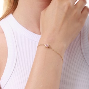 14K Gold Morganite Bracelet, June Birthstone, Morganite Oval Cut Bracelet, Birthstone Bracelet, 14K Solid Gold Bracelet, Dainty Jewelry image 3