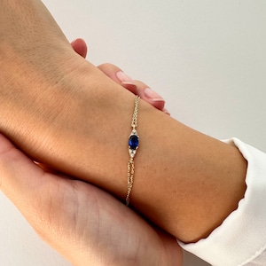 14K Gold Sapphire Bracelet, September Birthstone, Oval Cut Sapphire Bracelet, Handmade Jewelry, Birthstone Bracelet, 14k Gold Bracelet