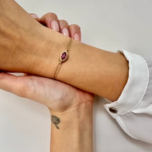 14K Gold Ruby Bracelet, Ruby Gemstone Marquise Cut Bracelet, July Birthstone, Birthstone Bracelet, Dainty Jewelry, 14K Solid Gold Bracelet