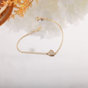 14K Gold Heart Bracelet, Love Bracelet, Birthday Gift, Bridesmaid Proposal, Valentines Day Gift, Tiny Heart Bracelet, Wedding Gift image 5