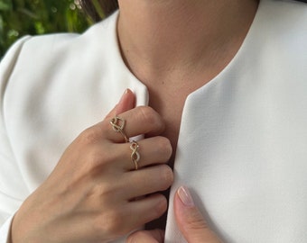 14K Gold Infinity Ring, Solid Gold Infinity Ring With CZ