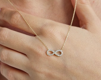 Infinity Necklace, Minimalist Jewelry,  14K Solid Gold Infinity Necklace, Handmade Jewelry, Eternal Love Necklace, Anniversary Gift