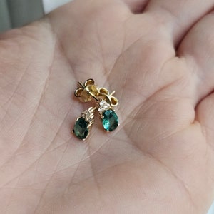 14K Gold Emerald Earrings, May Birthstone Earrings, Solid Gold Oval Cut Emerald Earrings, Christmas Gifts For Her, Gemstone Earrings image 5
