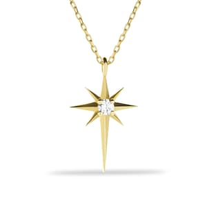 North Star Necklace, 14K Solid Gold North Star Charm, Dainty Gold Necklace, Christmas Gift For Her