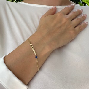 Gold Sapphire Bracelet, September Birthstone, 14k Gold Bracelet, Raindrop Sapphire Bracelet, Handmade Jewelry, Birthstone Bracelet image 5